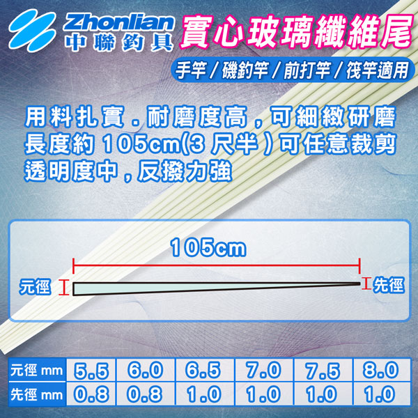 ★中聯釣具★實心玻璃纖維尾 實心玻璃纖維素材 船竿尾/障礙區桶洞 diy釣竿素材/釣竿尾 石斑竿尾